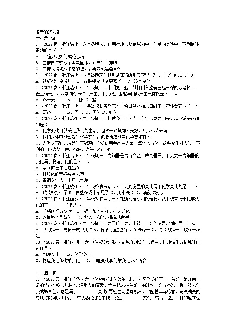 专题4  物质的变化——2023年小升初科学教科版专题复习03