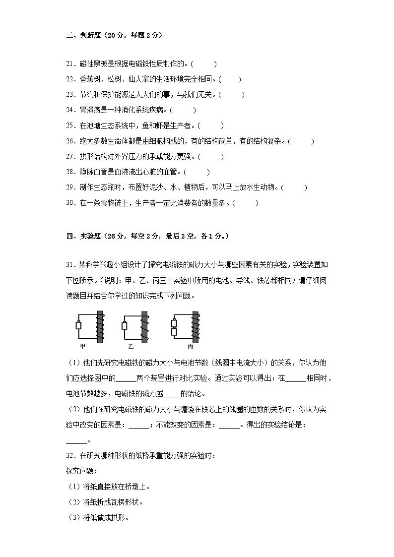 基础卷：2023年小升初科学模拟试卷二（冀人版）第3页