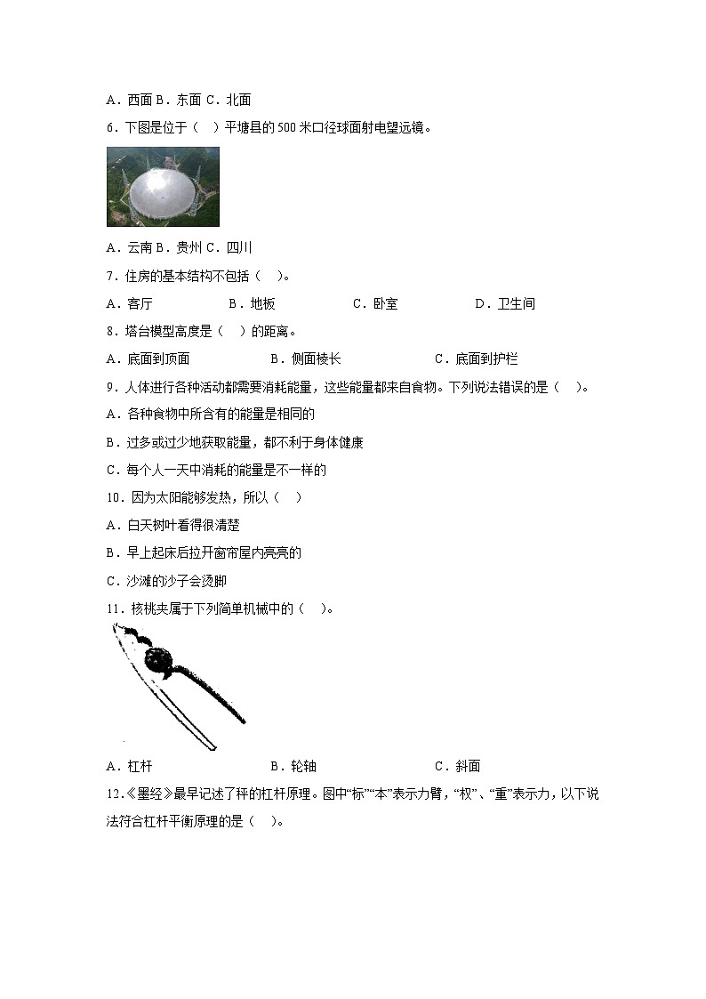 2023年小升初科学模拟试卷七（教科版）02