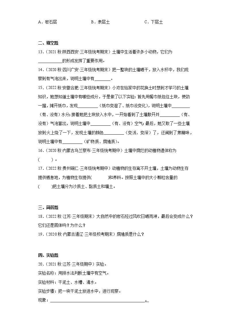 4 土壤的成分 真题练习-三年级上册科学 苏教版02