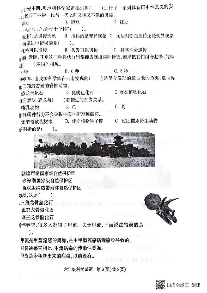 江苏省徐州市沛县2022-2023学年六年级下学期期中科学质量调研试卷03