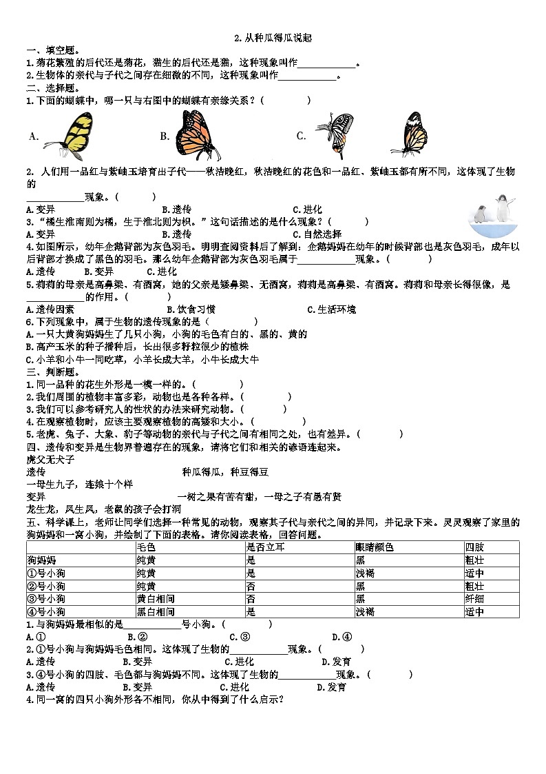 湘科版科学六年级下册第一单元检测卷（含答案）第2页