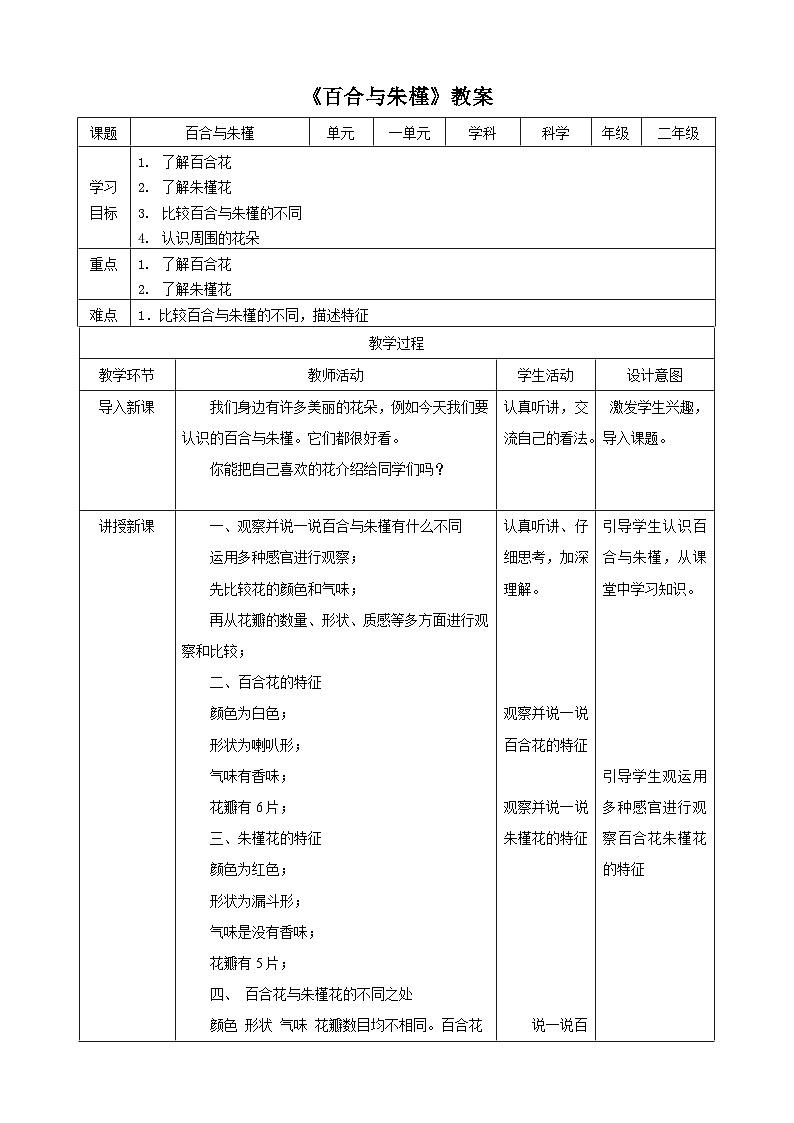 【粤教粤科版】二上科学  1.3 百合与朱槿（课件+教案+练习）01