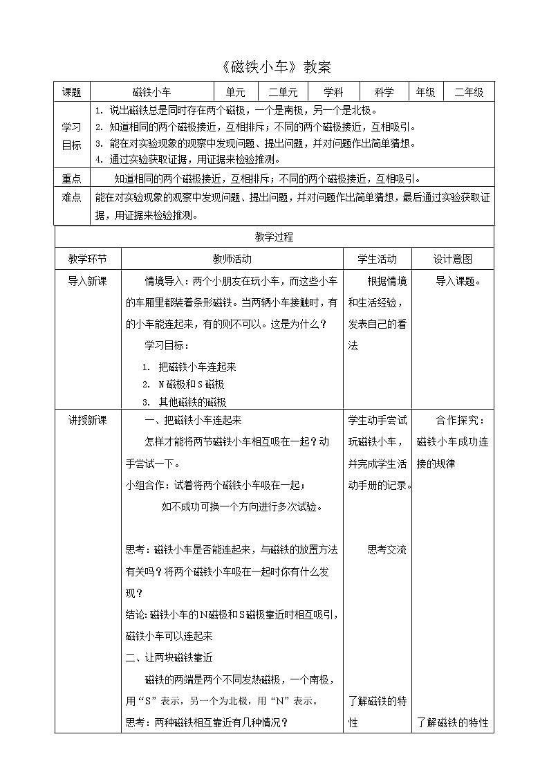 【粤教粤科版】二上科学  3.2 磁铁小车（课件+教案+练习）01