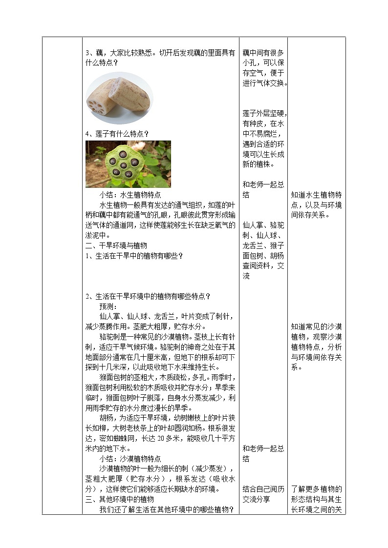 人教鄂教版四下【新课标】3.10《不同环境中的植物》教案第2页