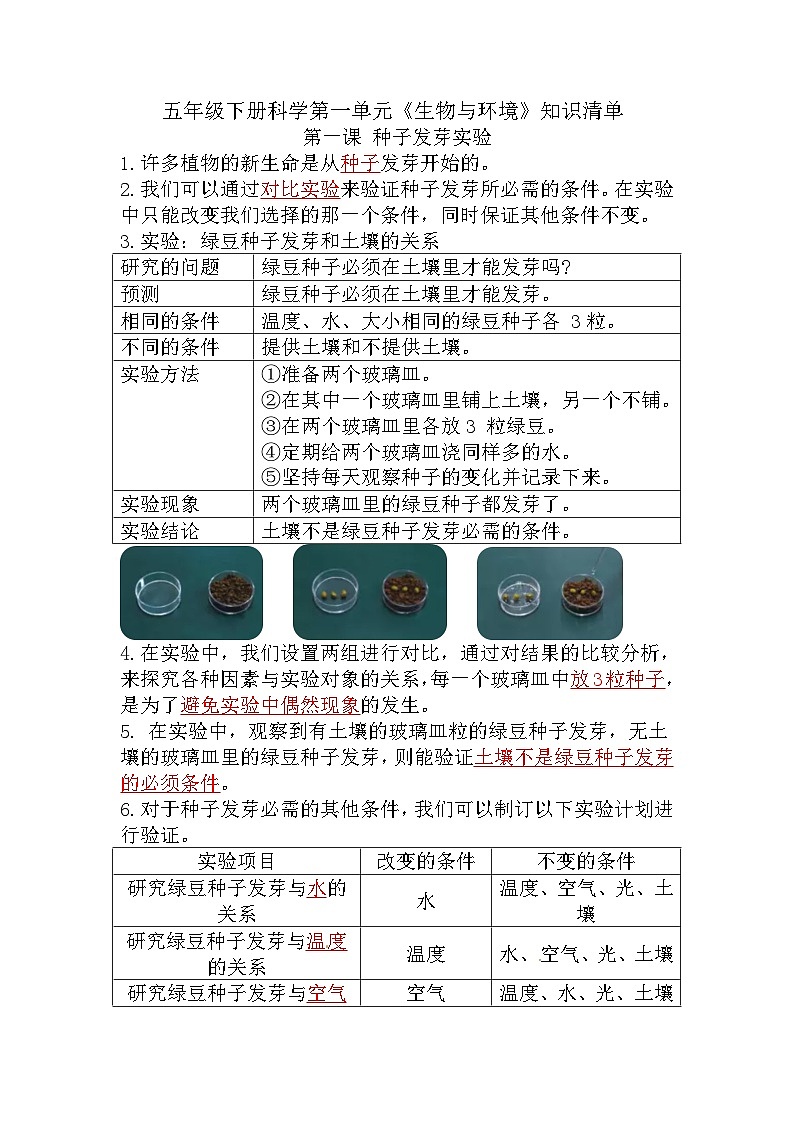 【期末复习】第一单元《生物与环境》知识点总结——教科版五年级下册科学单元知识点总结01