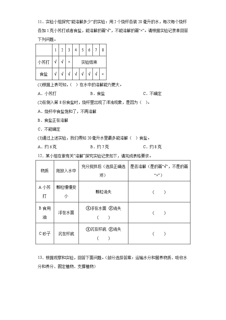 期末专题复习实验题真题演练三年级下册科学湘科版第3页