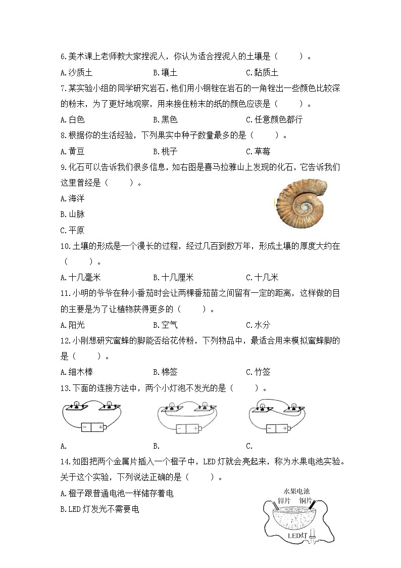 2022-2023学年四年级科学下册期末模拟卷二（教科版）02