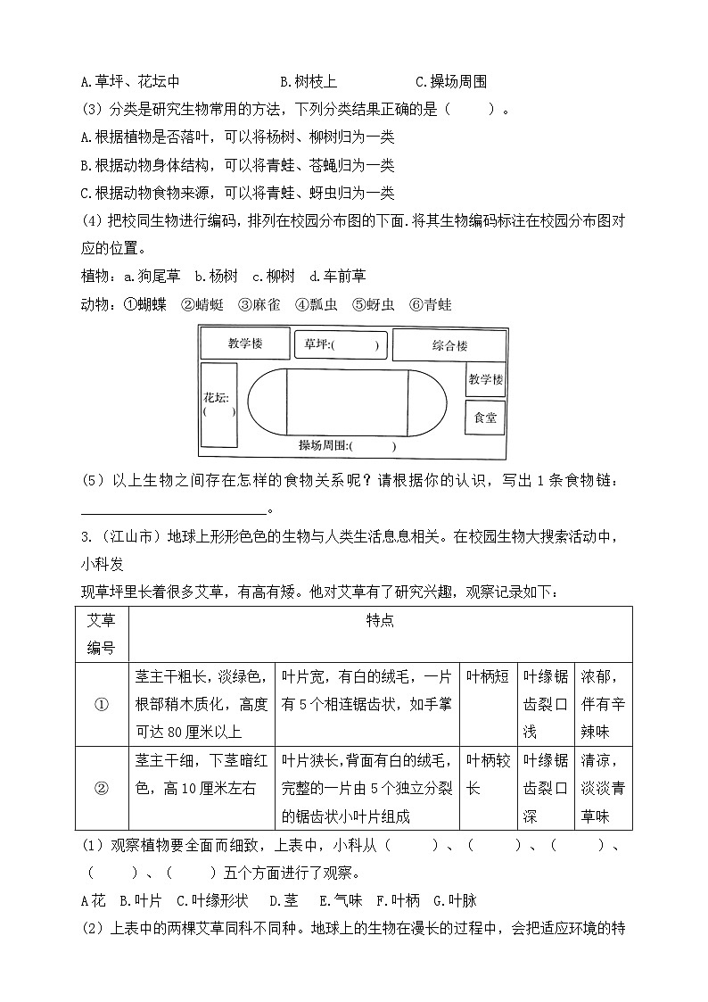 教科版六年级科学下册真题调研·热点聚焦  专项3 校园生物大搜索（含答案）第2页
