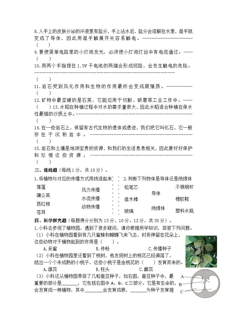 教科版科学四年级下册期末押题卷（六）第3页