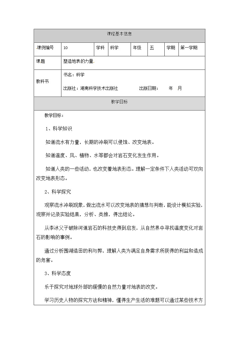 湘科版科学五年级上册3.5塑造地表的巧手 课件+教案01