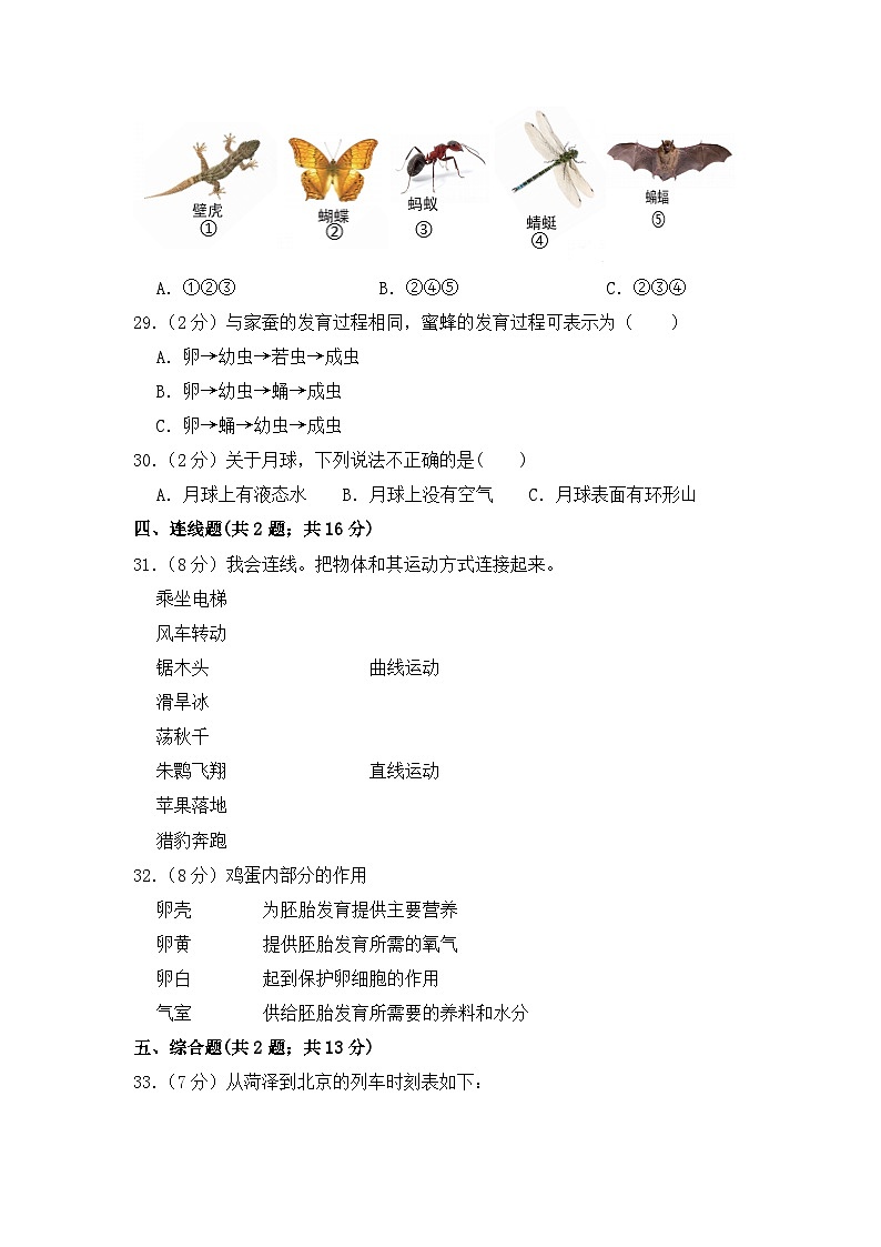 教科版（2017）2022-2023学年三年级科学下学期期末模拟卷（一）（教科版，含答案）第3页