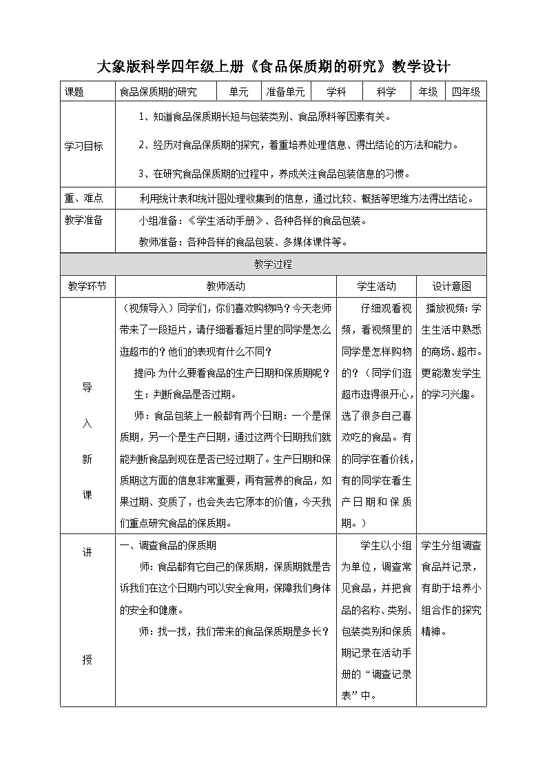 大象版科学四年级上册准备单元 食品保质期的研究 课件+教案+练习课件01