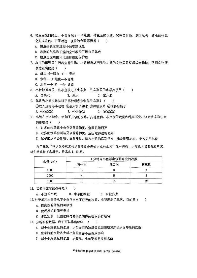 广东省深圳市南山区2022-2023学年下学期期末教学质量检测五年级科学试题02