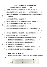 广东粤教版科学五年级上册期中综合检测卷