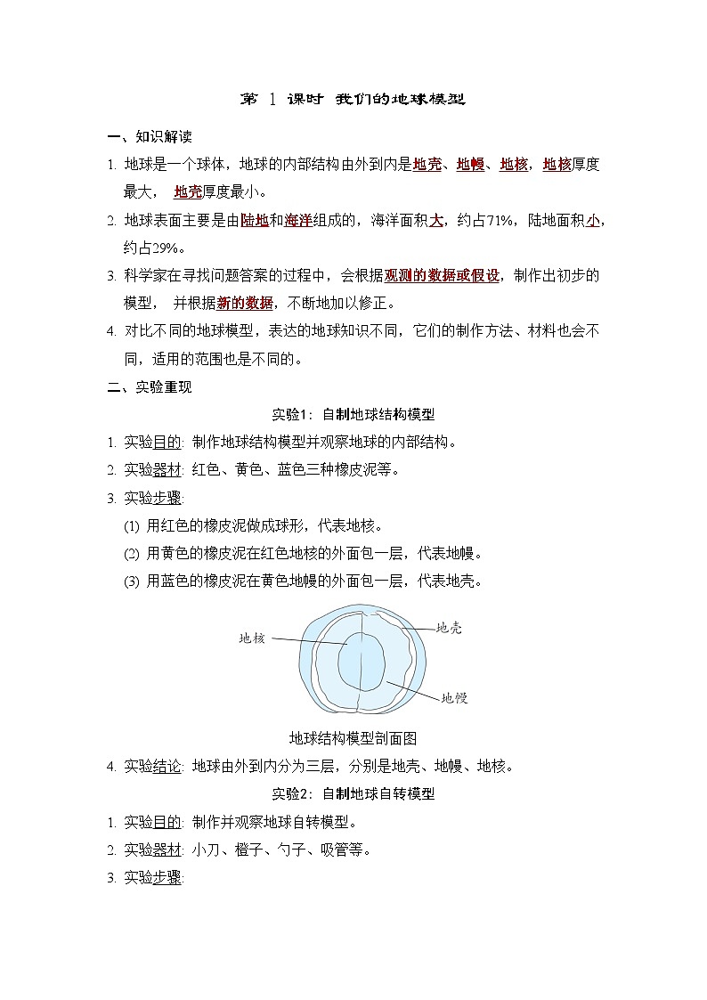 2.1 我们的地球模型（习题课件+知识点梳理）教科版六年级科学上册01