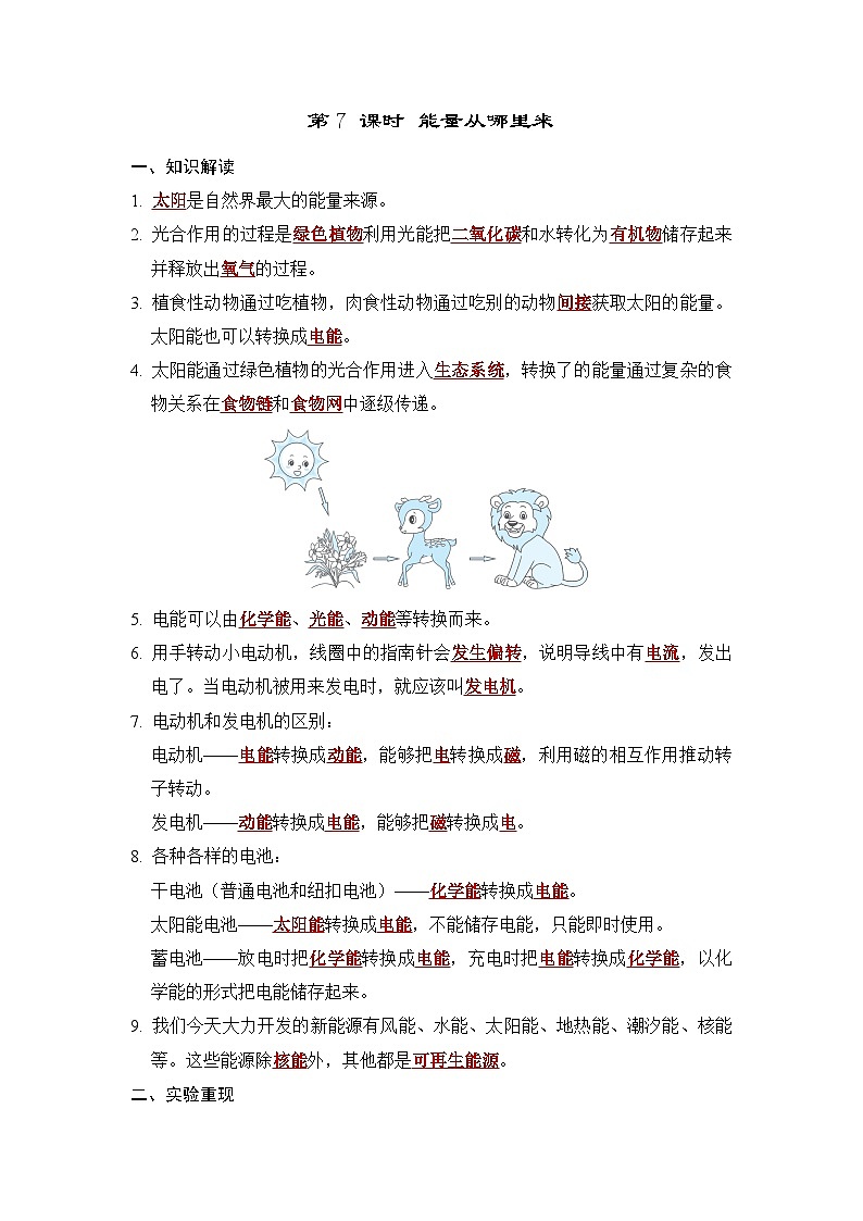 4.7 能量从哪里来（习题课件+知识点梳理）教科版六年级科学上册01