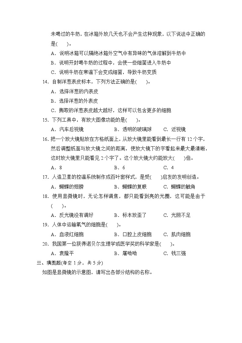 第一单元 单元测试卷 教科版六年级科学上册03