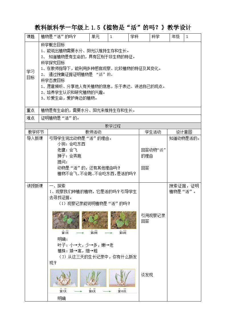 新教科版（2017）科学一年级上册 1.5《植物是“活”的吗？》课件+教案+练习+素材01