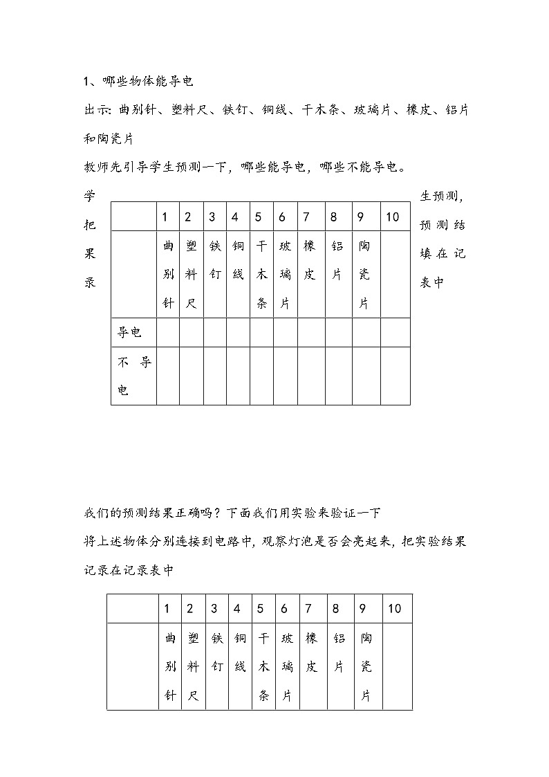 科学四年级上册 第十三课 导体和绝缘体 课件+教案+学案 冀人版02