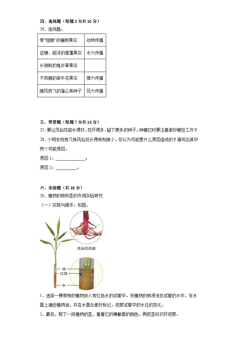 教科版四年级下册第一单元植物的生长变化测试题（一）附答案03