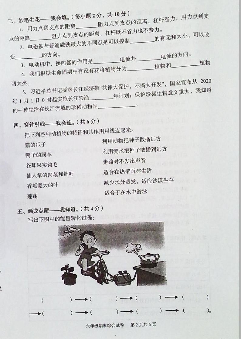 湖北省武汉市江夏区2020-2021学年六年级上学期期末综合（科学＋道德与法治）调研测试第2页