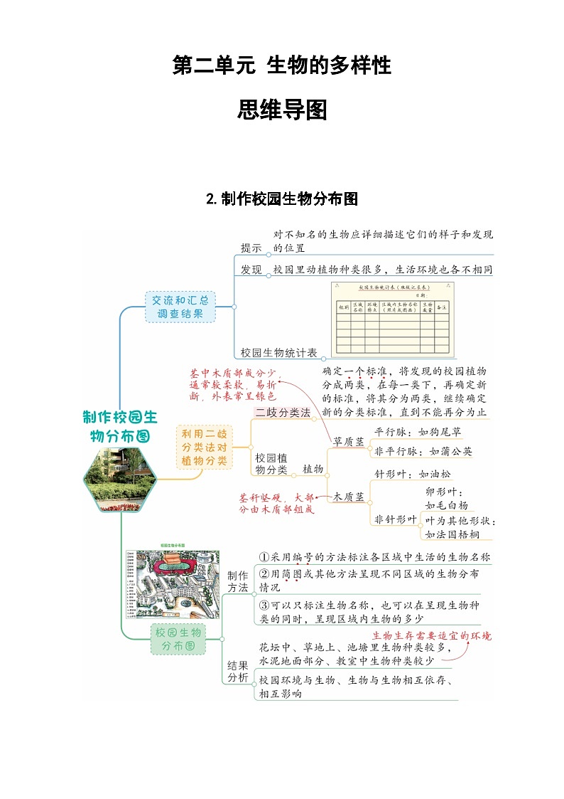 【思维导图】教科版科学六年级下册-第二单元《生物的多样性》思维导图（共7课）第2页