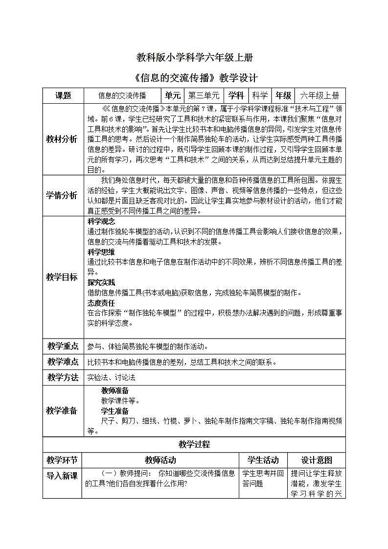 【核心素养目标】教科版小学科学六年级上册3.7《信息的交流传播》课件+教案(含教学反思)01