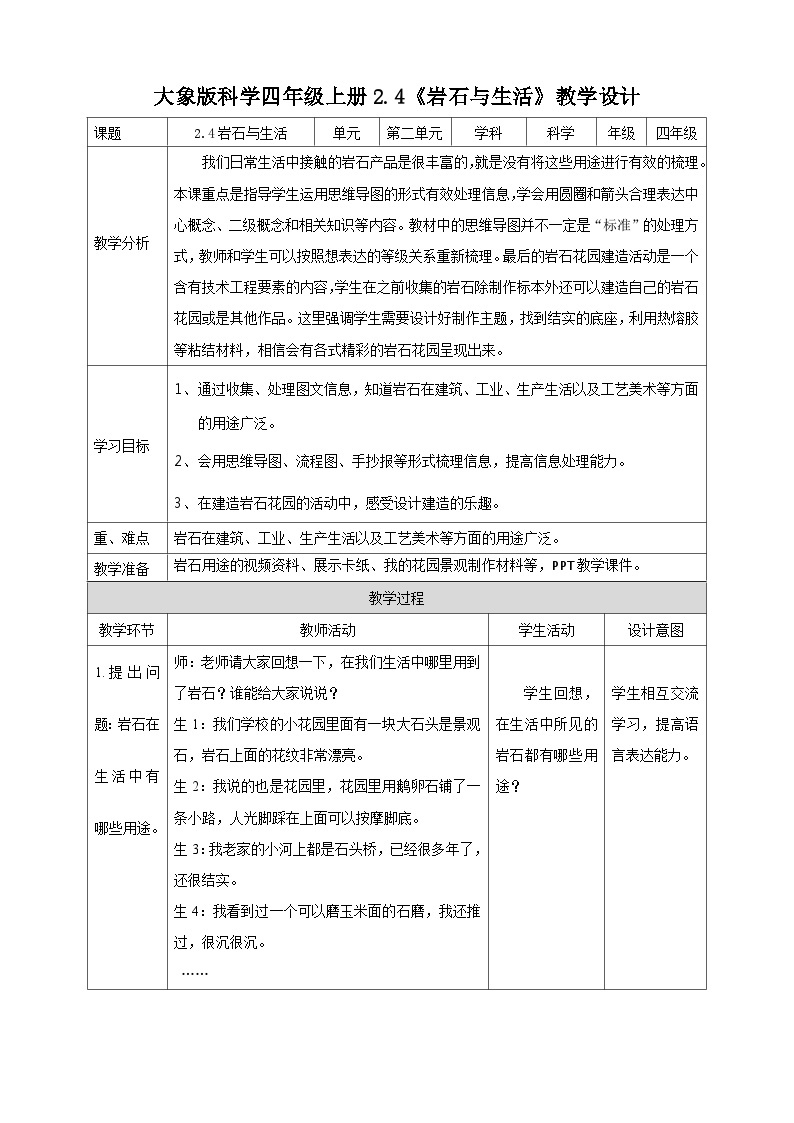 大象版科学四年级上册2.4岩石与生活 课件+教案+课件练习01