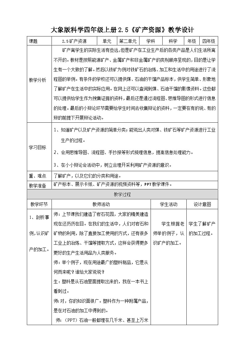 大象版科学四年级上册2.5矿产资源 课件+教案+课件练习+素材01