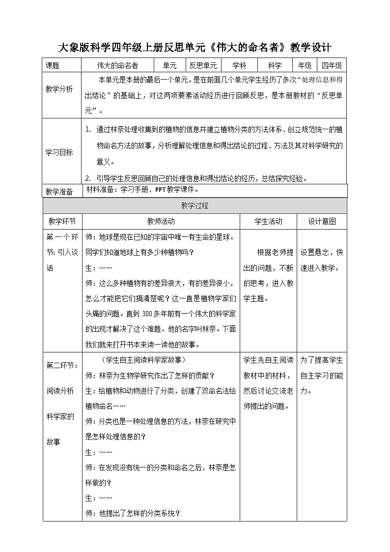 大象版科学四年级上册反思单元：伟大的命名者 课件+教案+课件练习+素材01