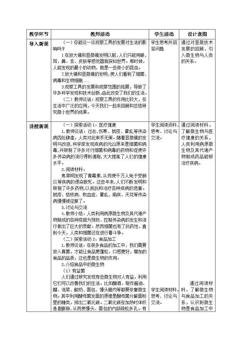 【核心素养目标】教科版小学科学六年级上册 1.7《微生物与健康》教学设计（含教学反思、习题）02