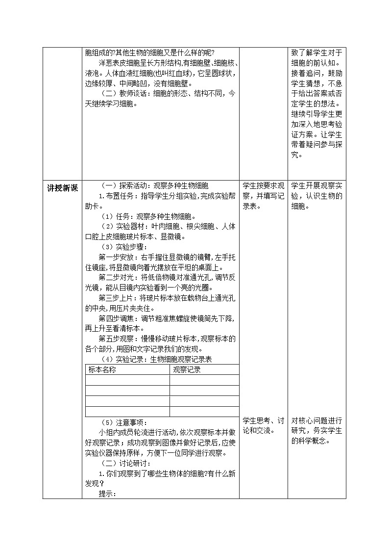 【核心素养目标】教科版小学科学六年级上册1.5《观察更多的生物细胞》教学设计(含教学反思、习题)02