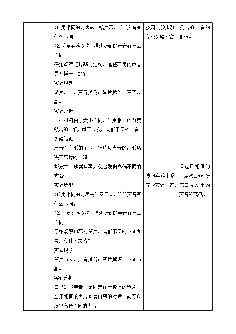 教科版四年级科学上册 1.6 声音的高与低 教案02
