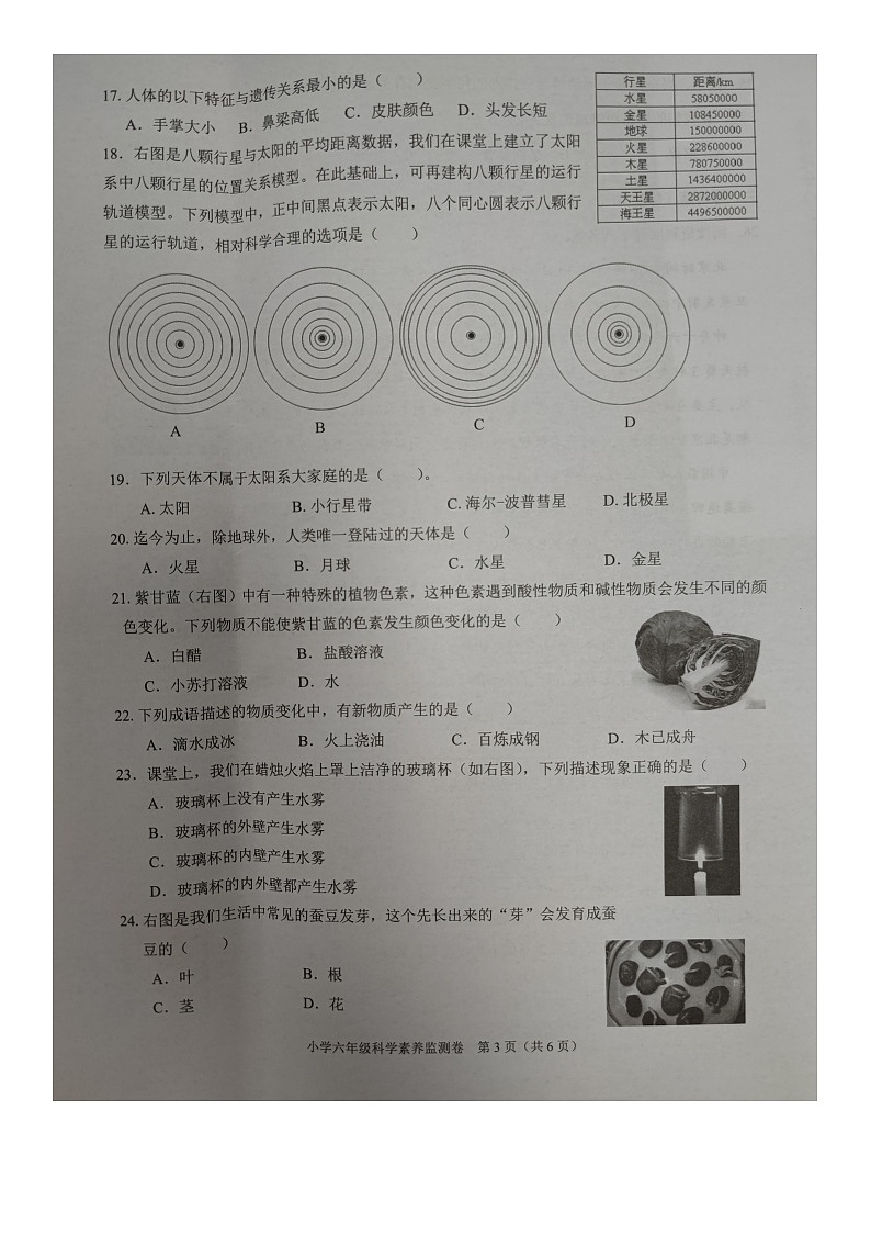 浙江省嘉兴市南湖区2022-2023学年六年级下学期期末评价测试科学试卷第3页