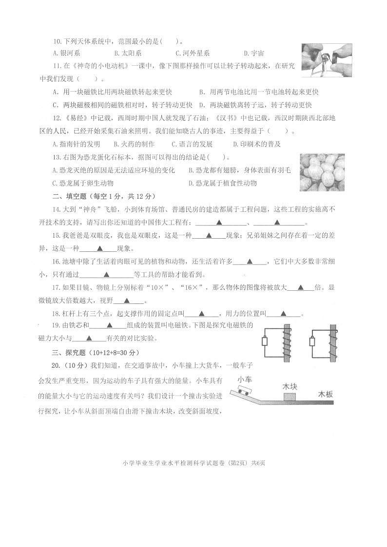 浙江省衢州市衢江区2022-2023学年六年级下学期期末考试科学试卷02