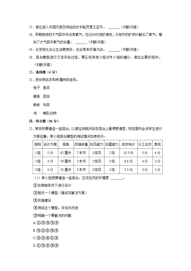 山东省滨州市沾化区2022-2023学年六年级下学期期末考试科学试题（word版含答案解析）03