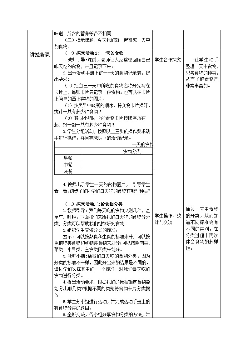 【核心素养目标】教科版小学科学四年级上册 2.4《一天的食物》教案（含教学反思）02