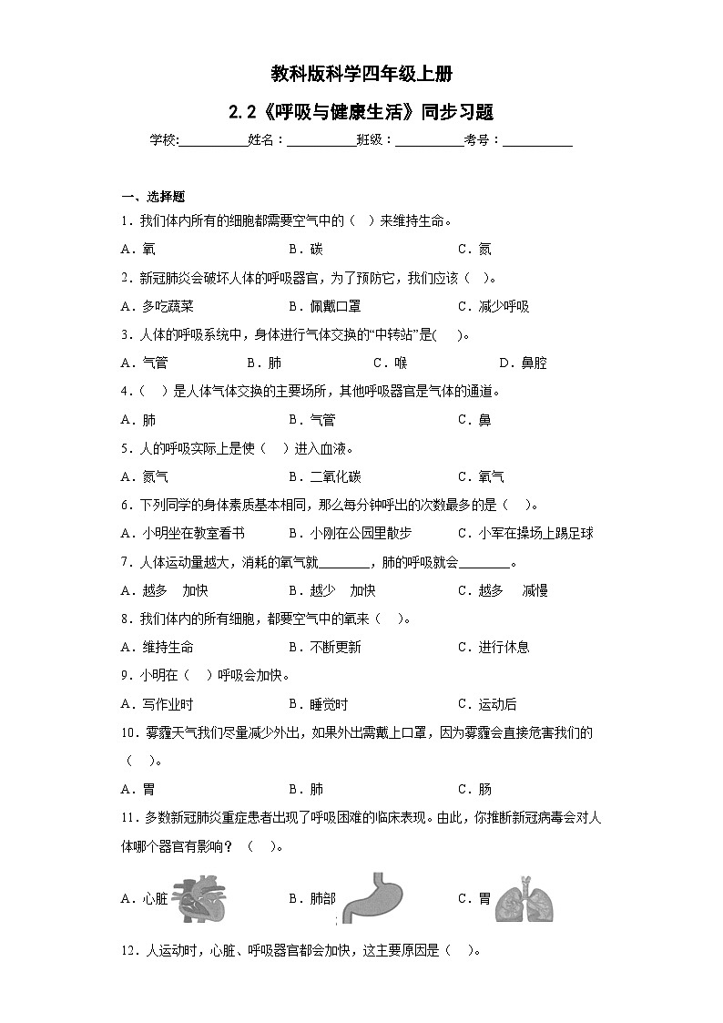 教科版科学四年级上册第二单元第2课时   同步分层练习第1页