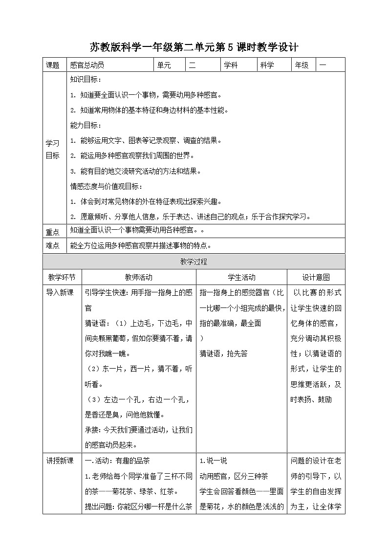 第二单元第5课时《感官总动员》课件+教案+练习01