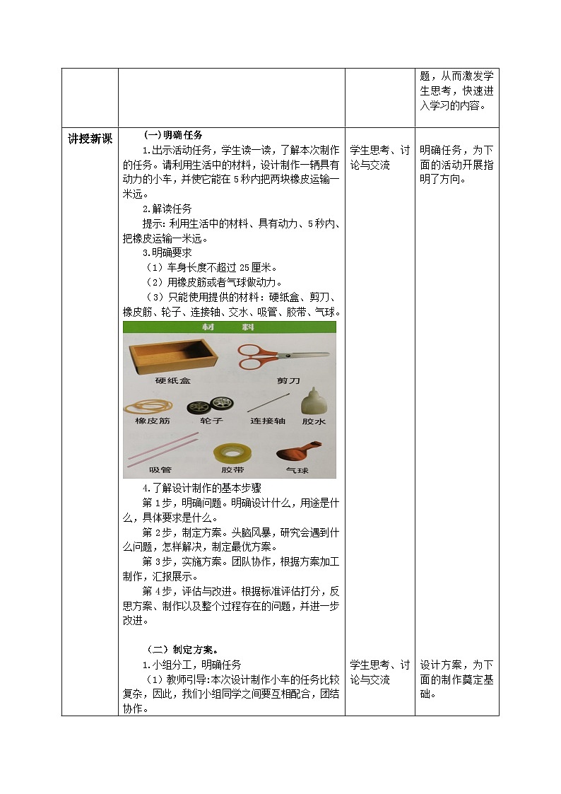 【核心素养目标】教科版小学科学四年级上册 3.7《设计制作小车（一）》教案（含教学反思）02