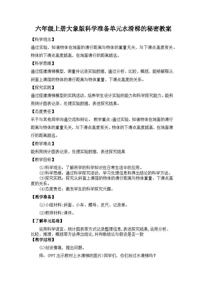 大象版科学六年级上册 准备单元  水滑梯的秘密 教学课件+同步练习01