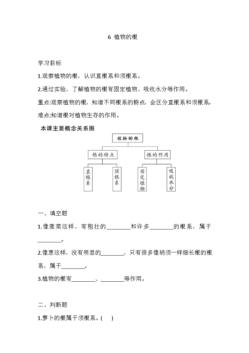 青岛版（六三制）科学三年级上册6 植物的根 练习（含答案）01