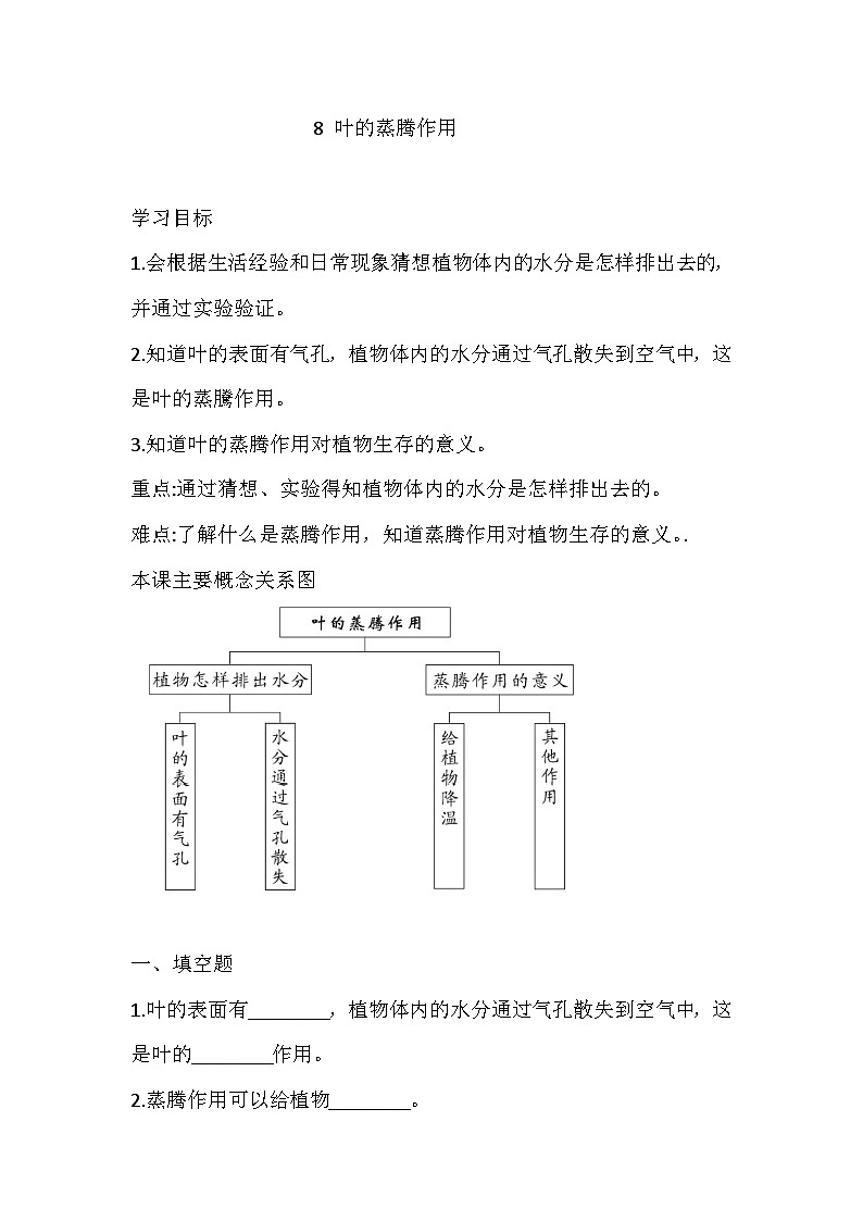 青岛版（六三制）科学三年级上册8 叶的蒸腾作用 练习（含答案）01