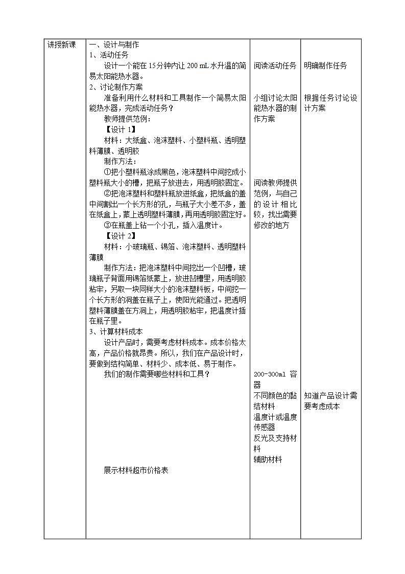 【核心素养】人教鄂教版科学五上 5.16《制作简易太阳能热水器》教案02