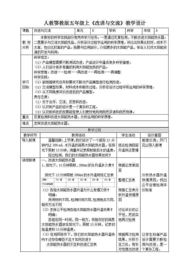【核心素养】人教鄂教版科学五上 5.17《改进与交流》教案第1页