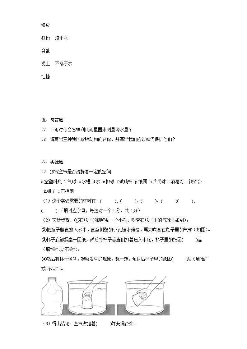 【阶段测试】大象版(2017)科学三年级上册--期中过关测试题（一）（含答案）03