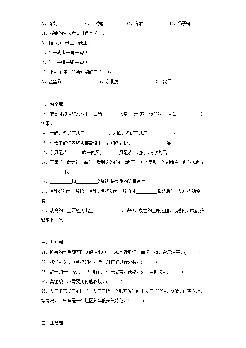 【阶段测试】大象版(2017)科学三年级上册--期中过关测试题（二）（含答案）02