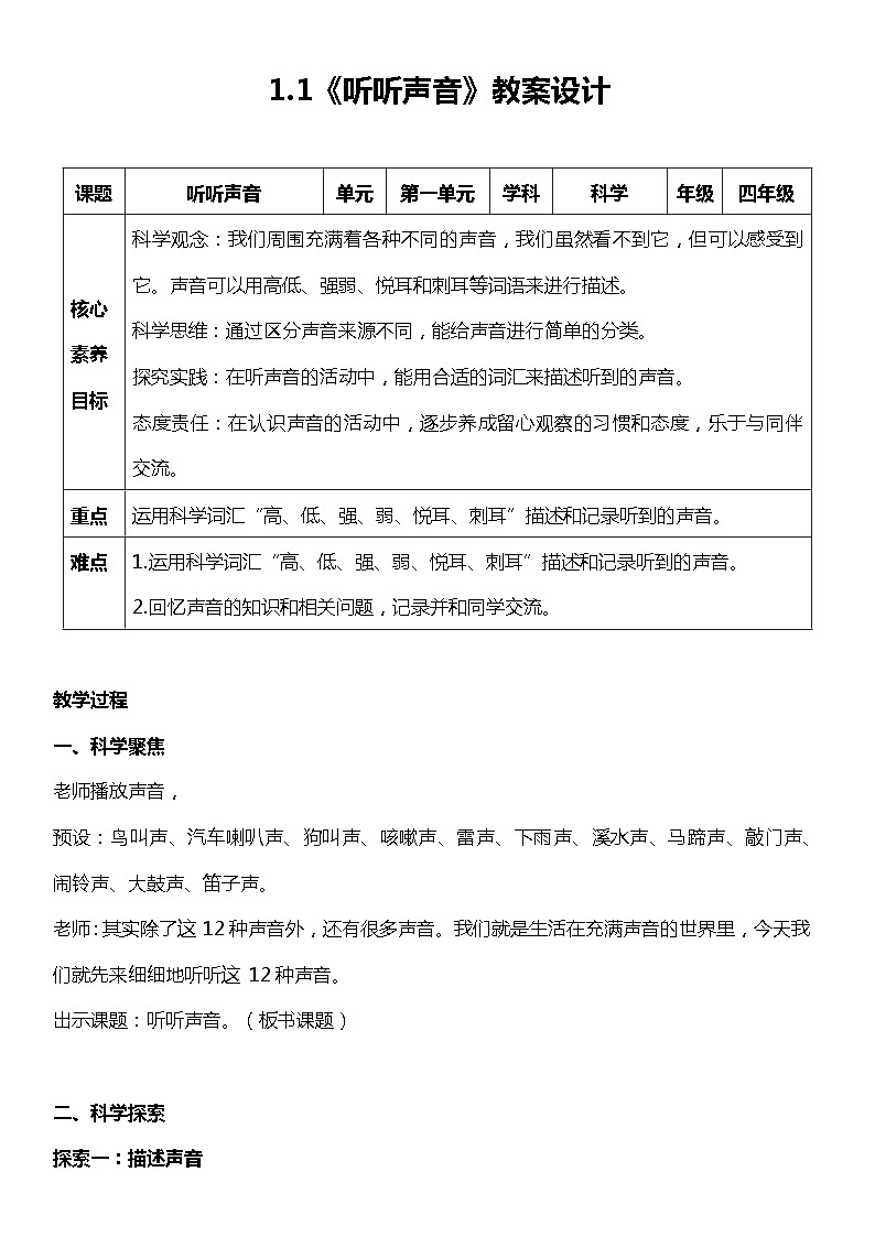 【核心素养】教科版四上科学 1.1 听听声音（课件+教案+素材）01