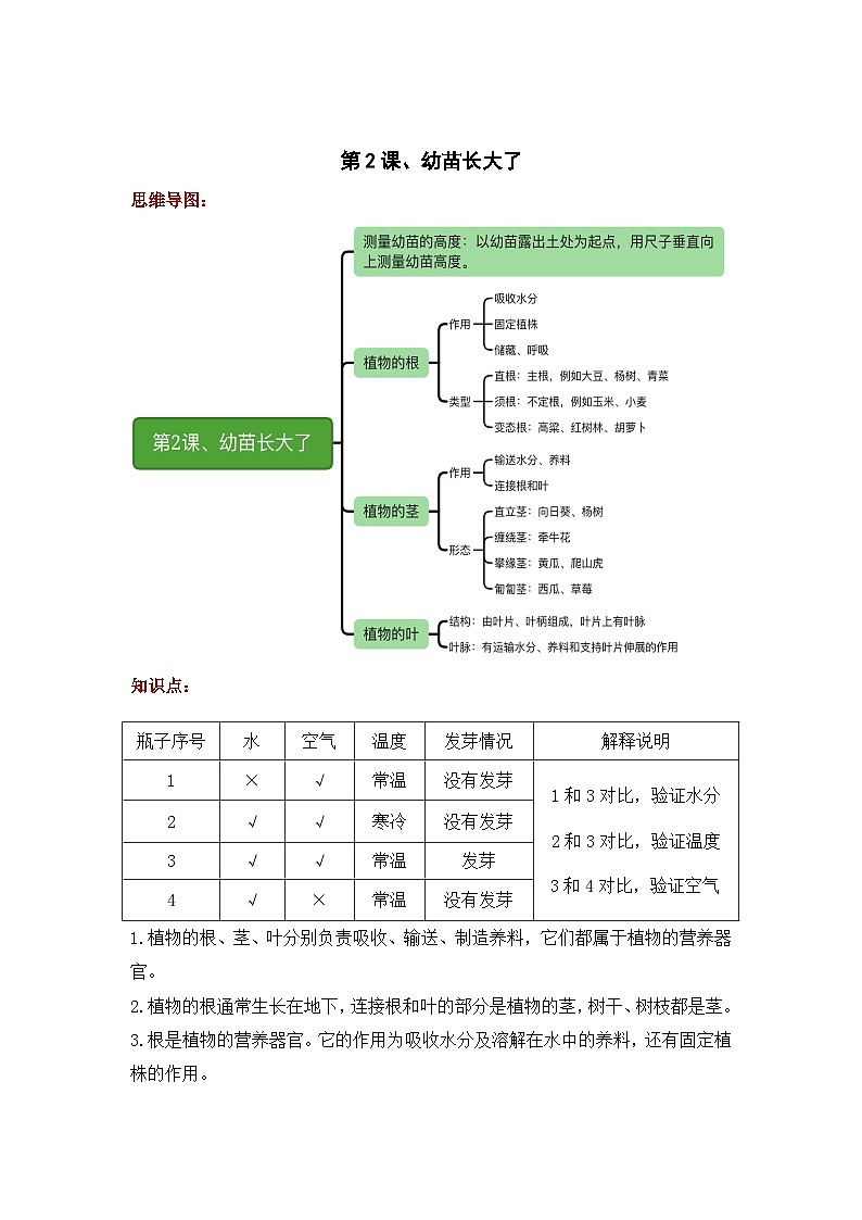 【单元复习讲义】新苏教版科学三年级下册-第一单元《植物的一生》讲义（知识点总结+思维导图）03